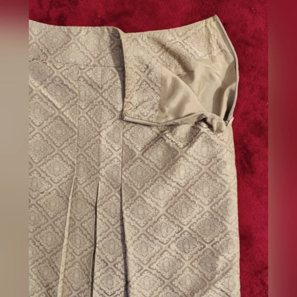 Anne Taylor Vintage Silk Cotton Damask Pleated Knee Length Pencil Skirt Size 0 - Picture 3 of 11